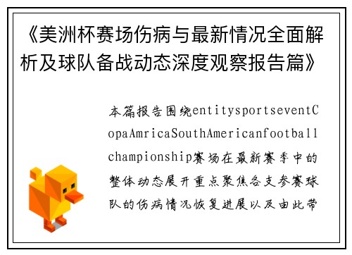 《美洲杯赛场伤病与最新情况全面解析及球队备战动态深度观察报告篇》
